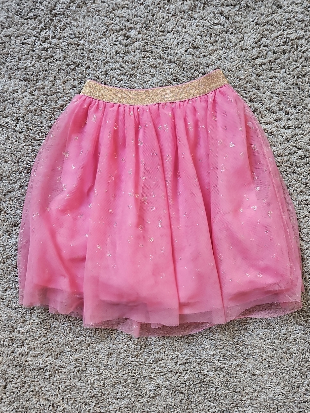 Pink Tulle Skirt with Gold Elastic Waistband